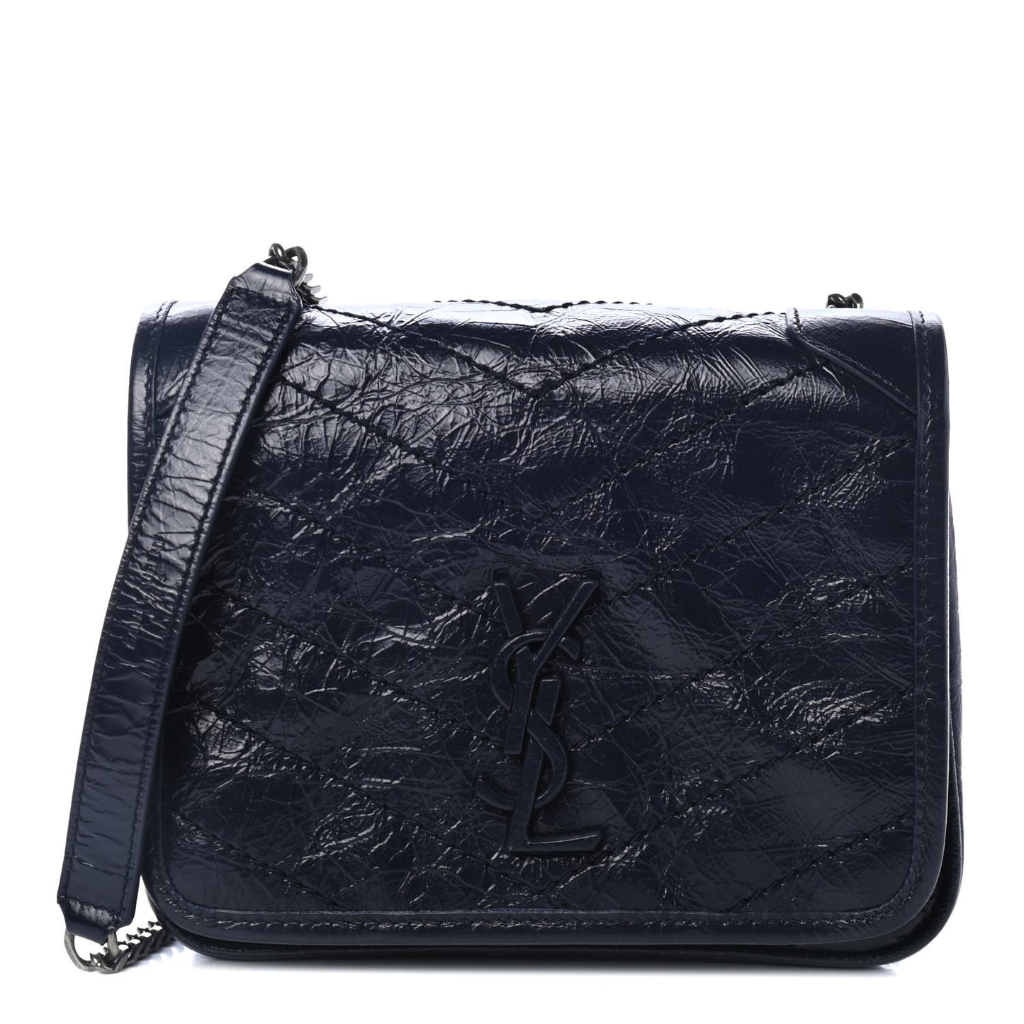 Crinkled Calfskin Matelasse Monogram Niki Chain Wallet Deep Marine