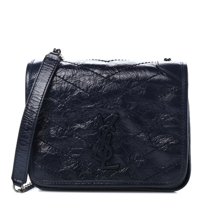 Saint Laurent Crinkled Calfskin Matelasse Monogram Niki Chain Wallet Deep Marine 1 of 4