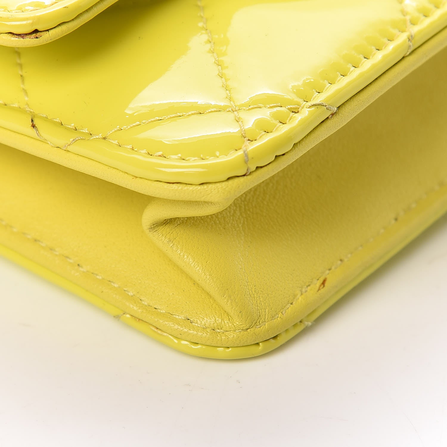 Chanel Patent Quilted Wallet On Chain WOC Yellow 13 of 20