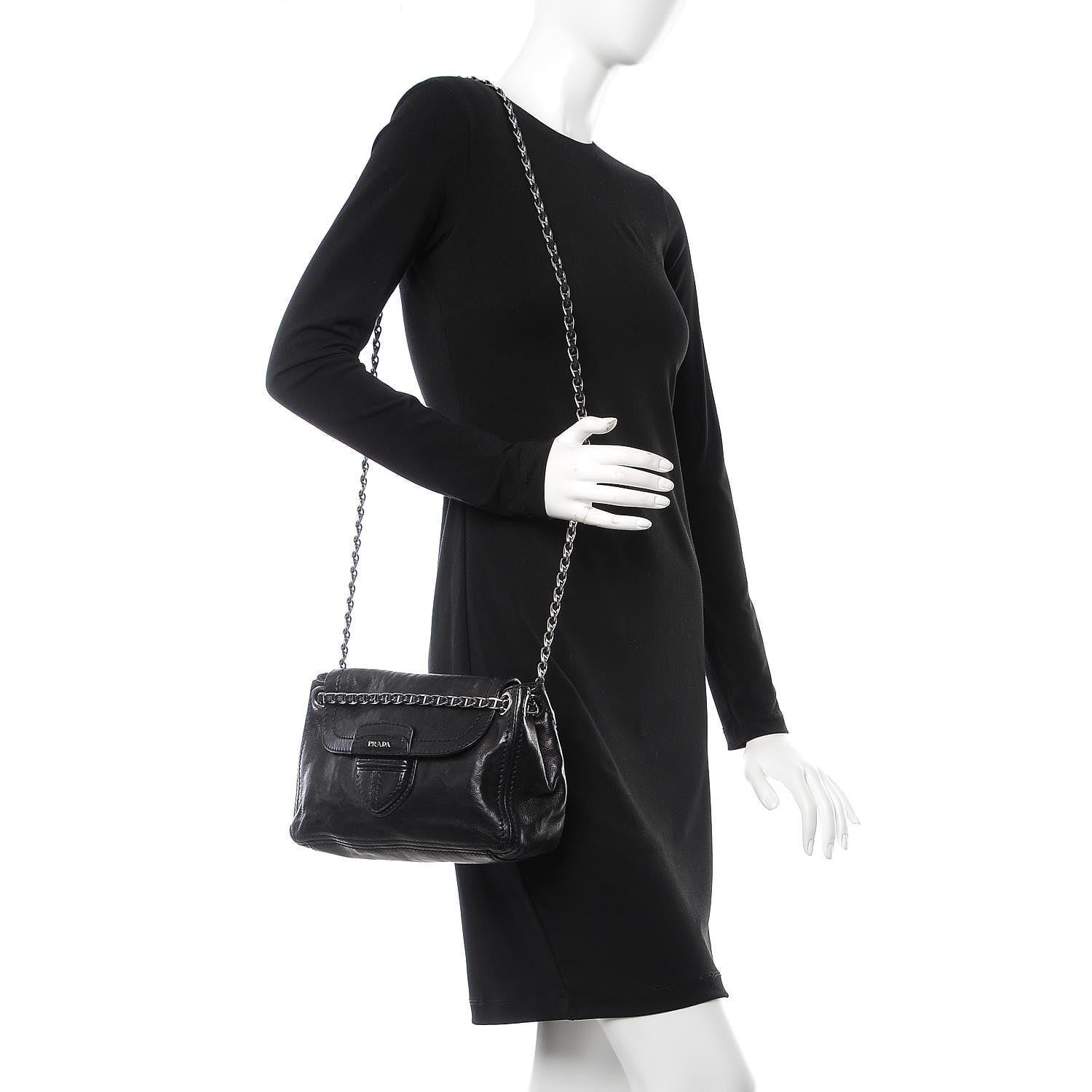 Prada Vitello Shoulder Chain Bag Black 3 of 7