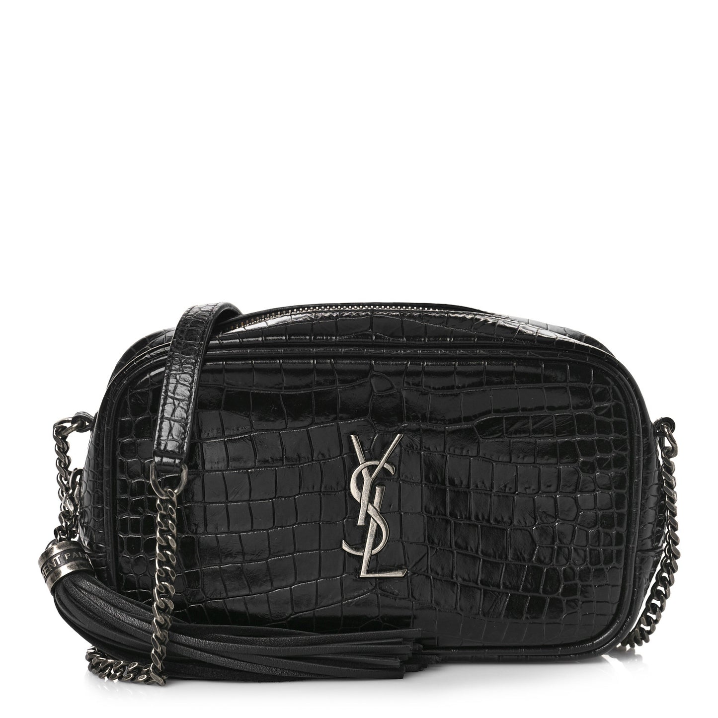 Calfskin Crocodile Embossed Monogram Mini Lou Camera Bag Black