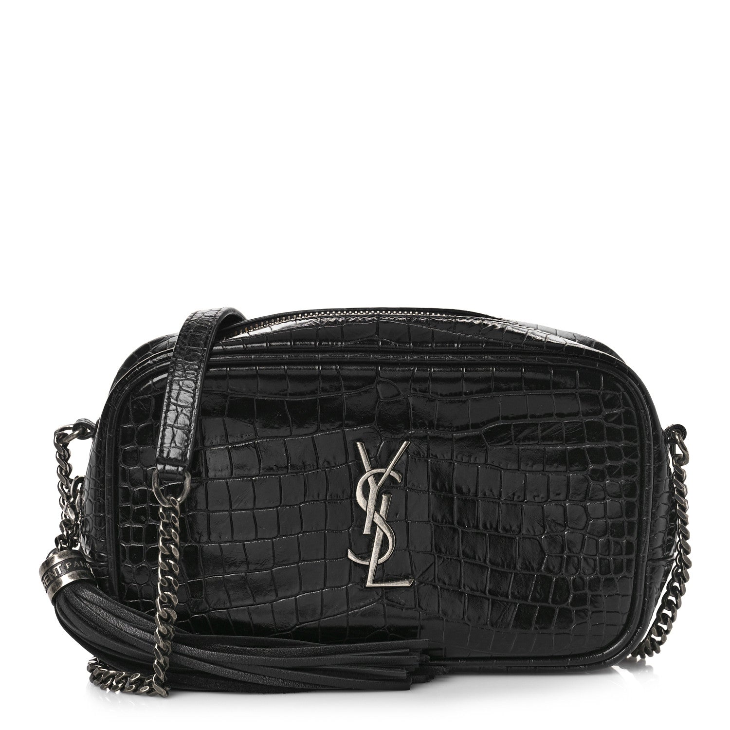 Saint Laurent Calfskin Crocodile Embossed Monogram Mini Lou Camera Bag Black 1 of 9