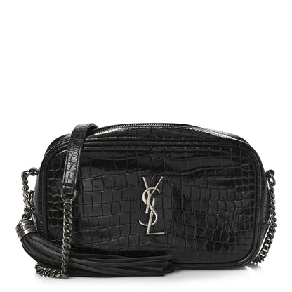 Saint Laurent Calfskin Crocodile Embossed Monogram Mini Lou Camera Bag Black 1 of 9