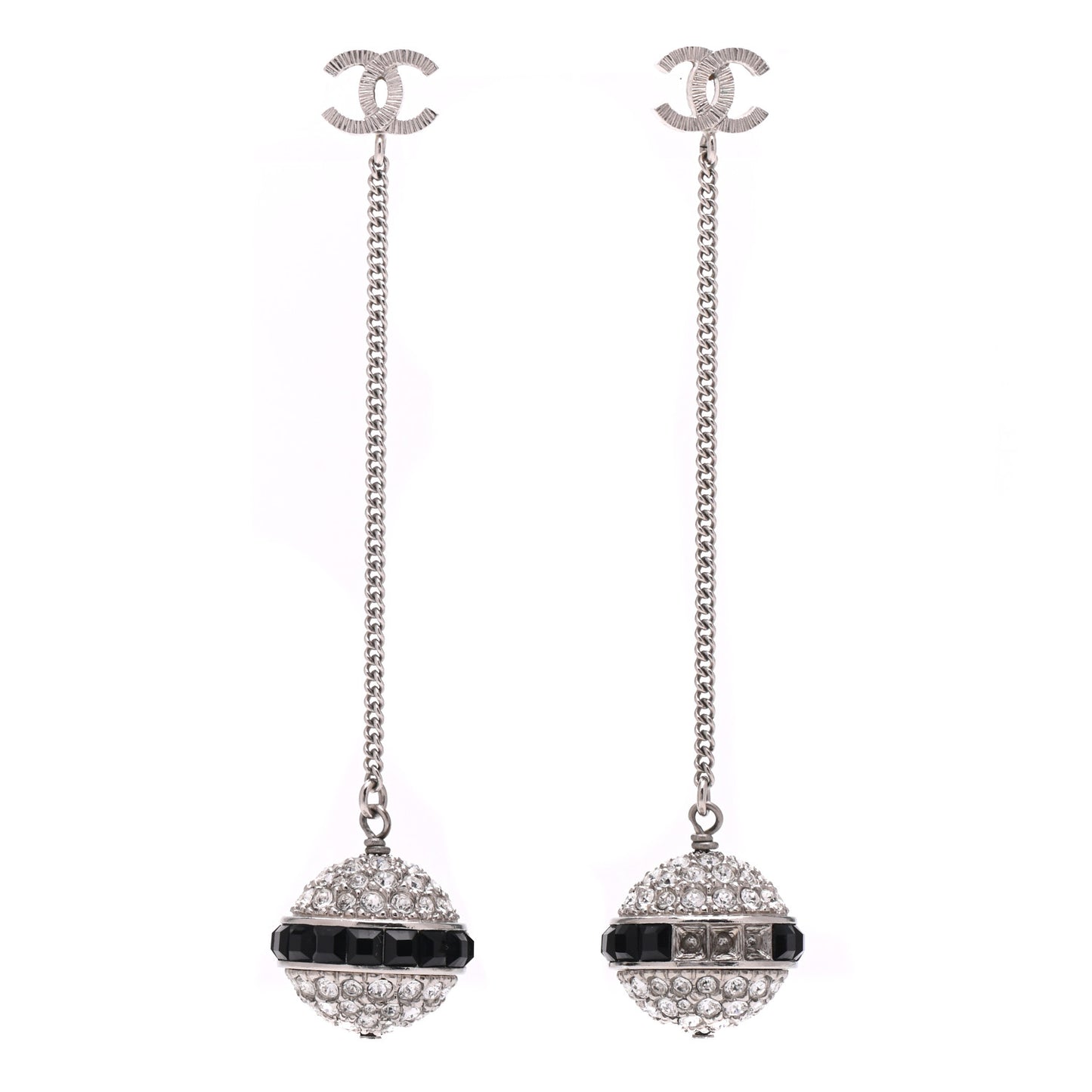 Crystal CC Drop Earrings Silver Black