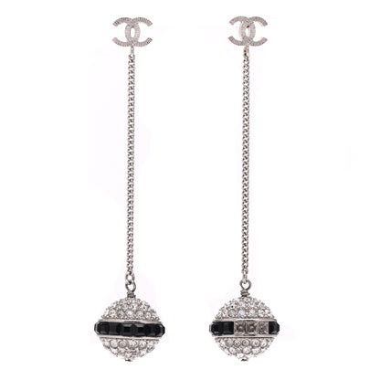 Chanel Crystal CC Drop Earrings Silver Black 1 of 6