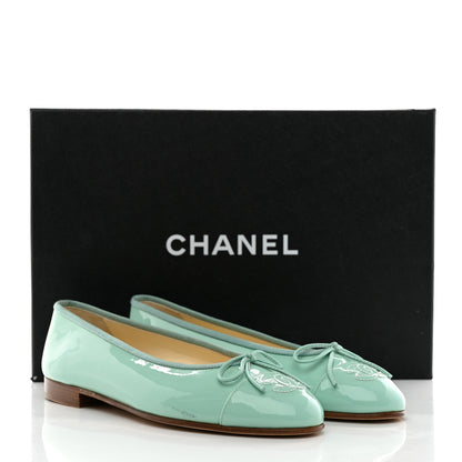 Chanel Patent Calfskin CC Cap Toe Ballerina Flats 36.5 Light Green 12 of 12
