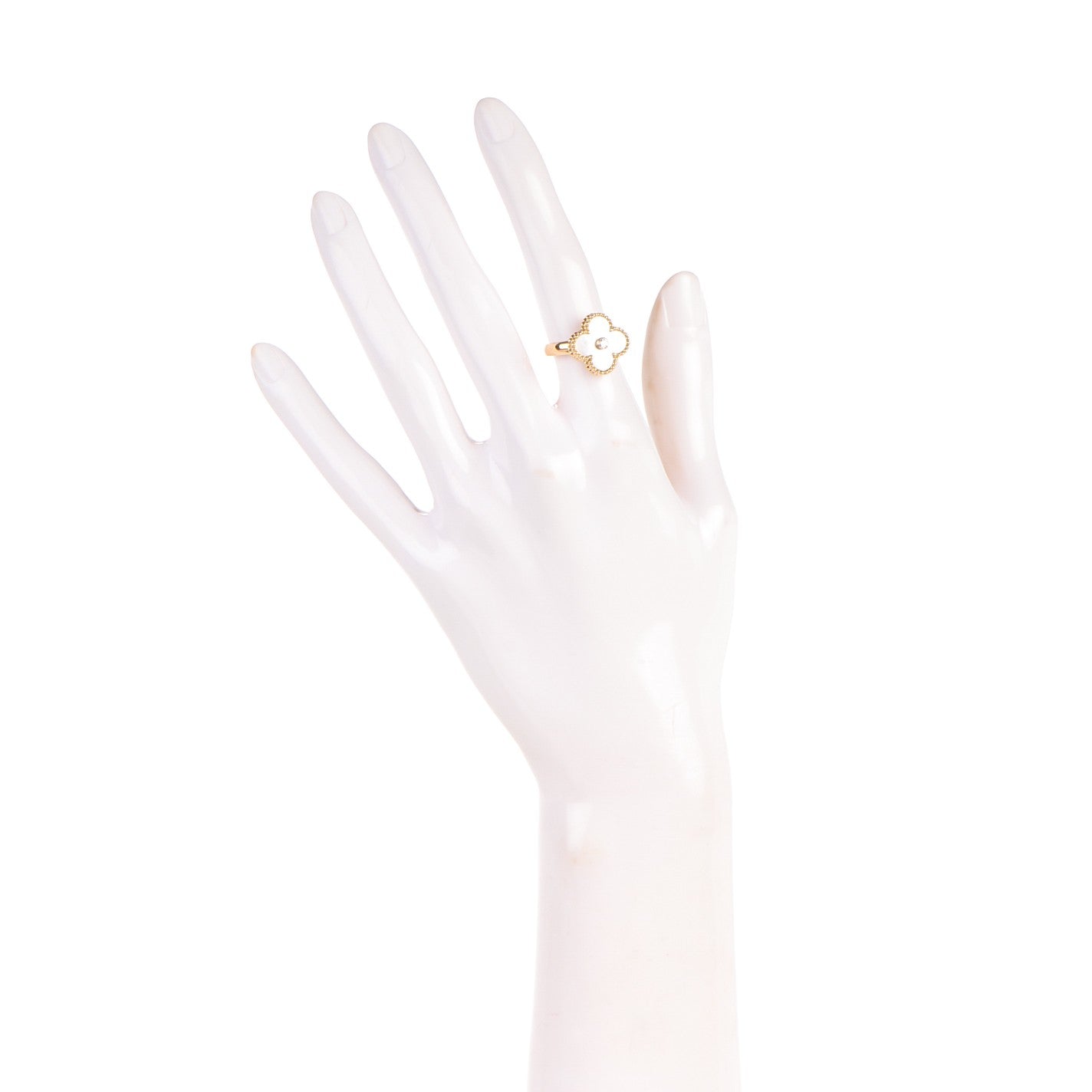 18K Yellow Gold Diamond Mother of Pearl Vintage Alhambra Ring 49 5