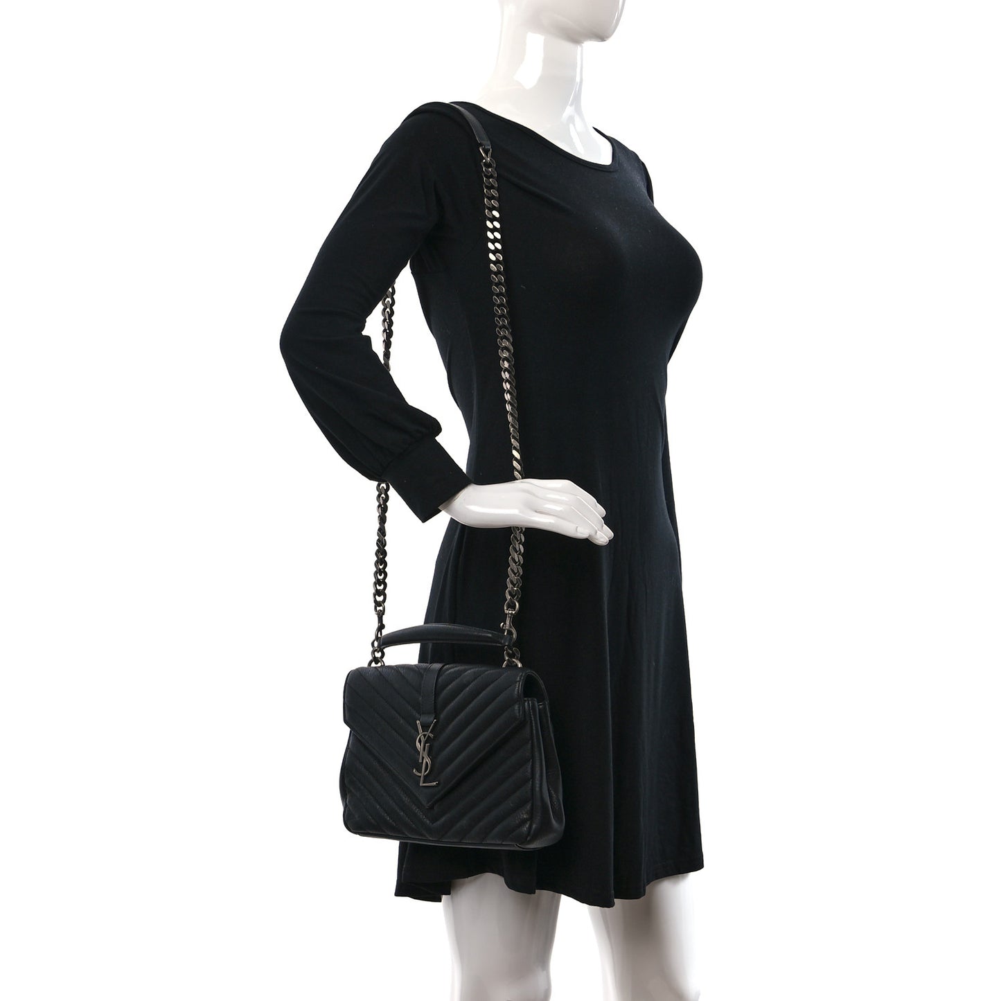 Sheepskin Matelasse Chevron Monogram Medium College Bag Black