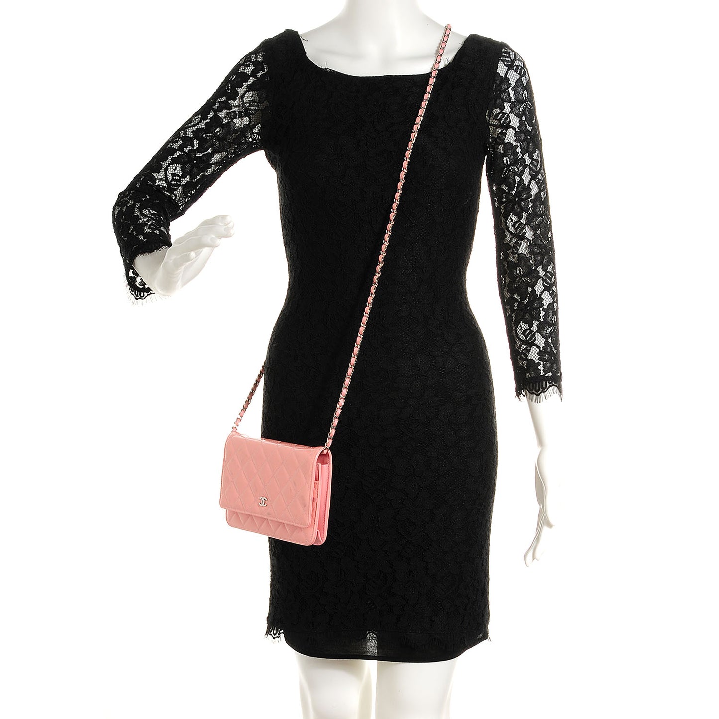 Patent Quilted Wallet On Chain WOC Pink