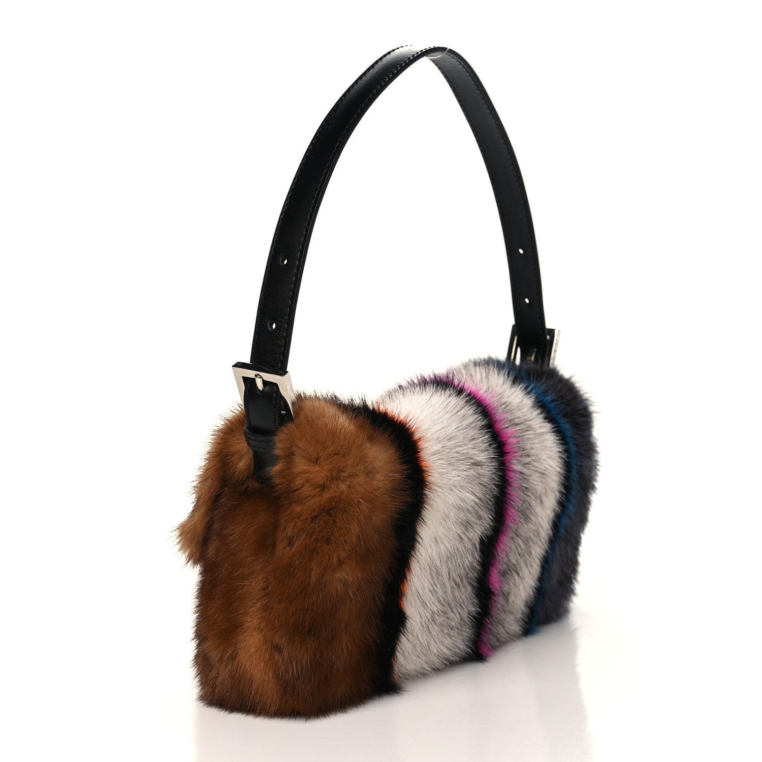 Fendi Mink Fur Striped Baguette Natural Multicolor 2 of 8