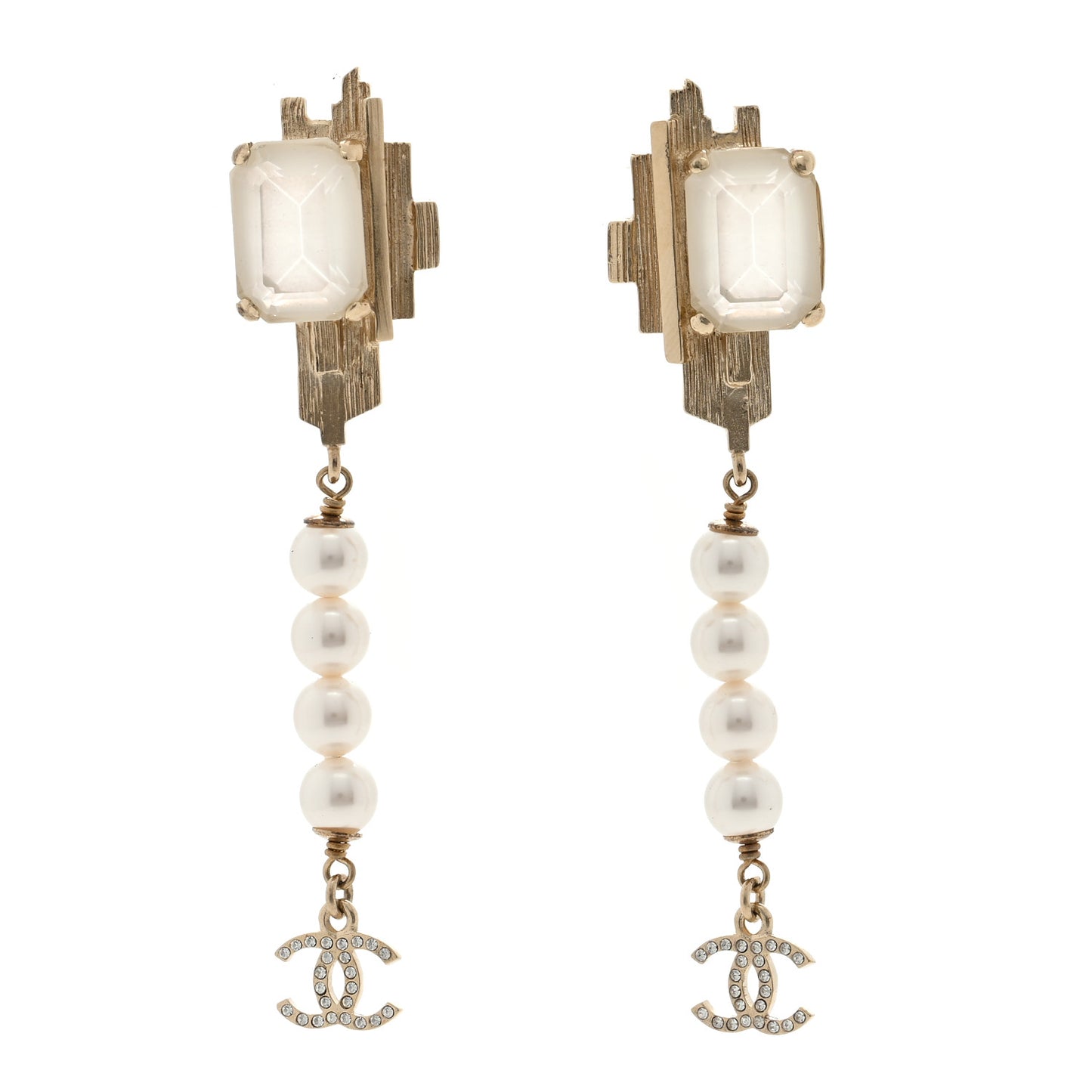 Crystal Pearl CC Drop Earring Gold