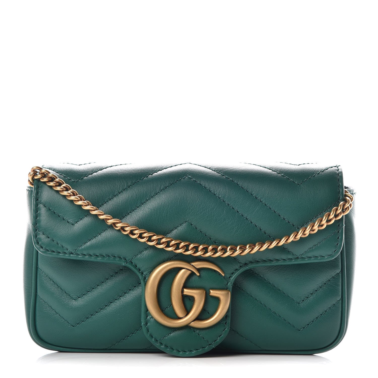 Gucci Calfskin Matelasse Super Mini GG Marmont Shoulder Bag Emerald Green 1 of 9