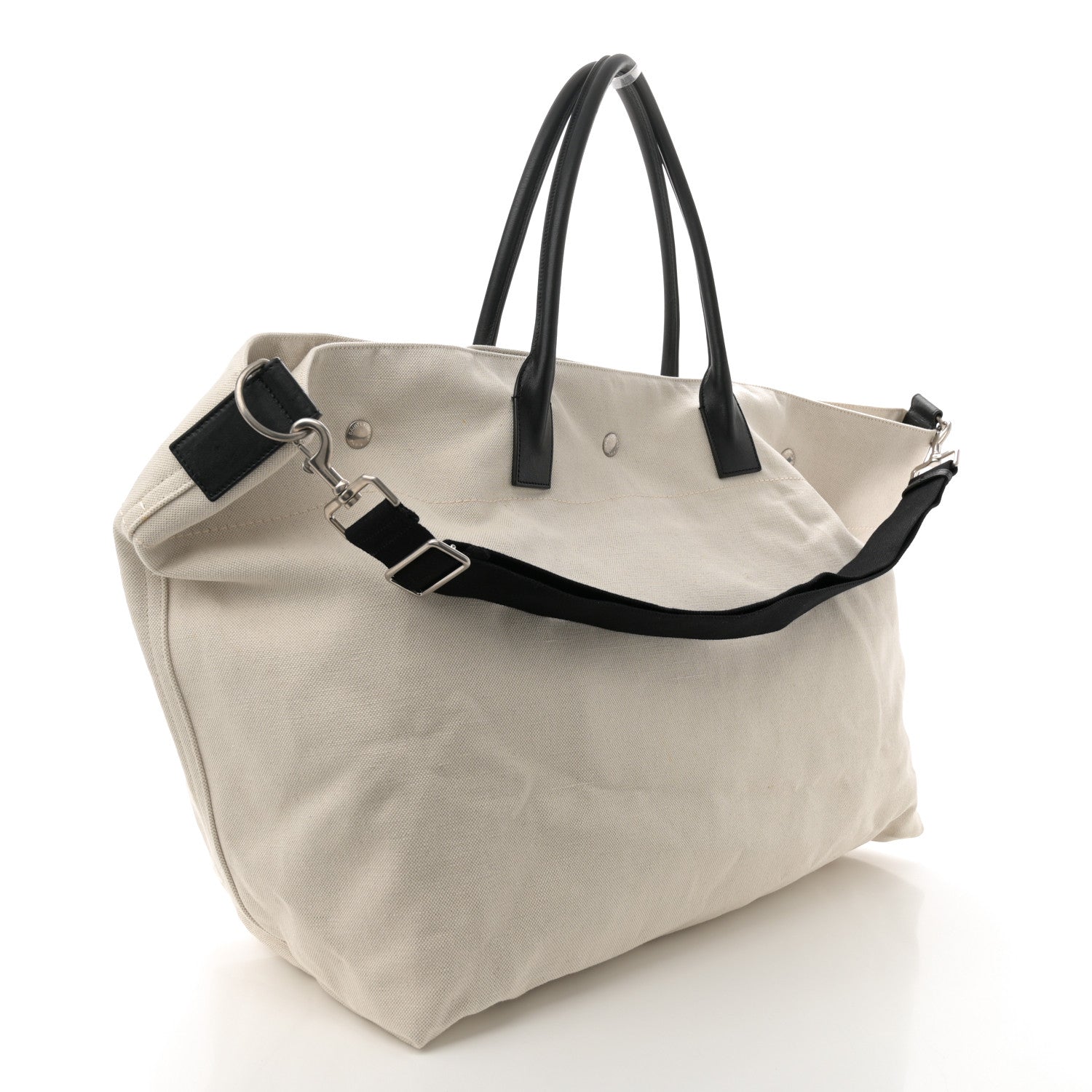 Saint Laurent Linen Calfskin Rive Gauche Maxi Tote  Grege et Noir 3 of 12