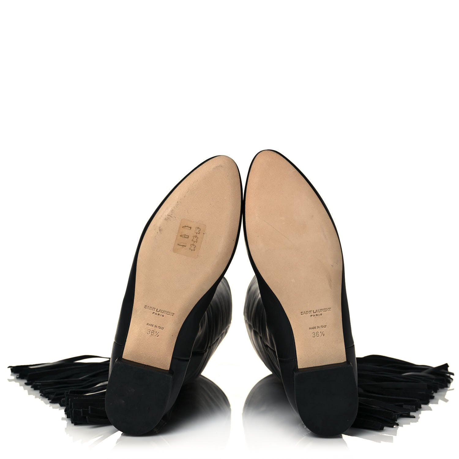 Saint Laurent Calfskin Dana Knee High Fringed Boots 36.5 Black 6 of 10