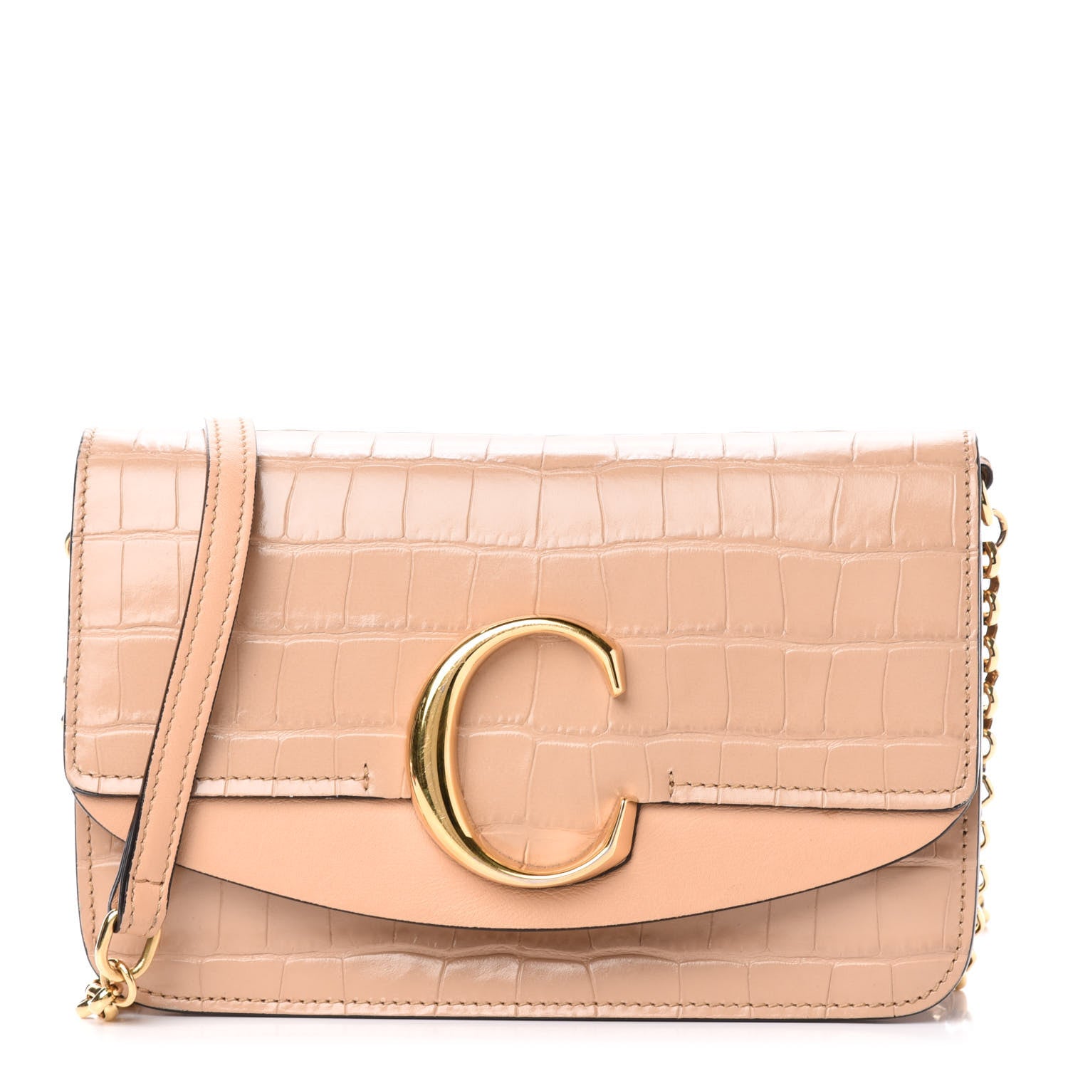 Chloe Calfskin Crocodile Embossed C Shoulder Bag Nut 1 of 11