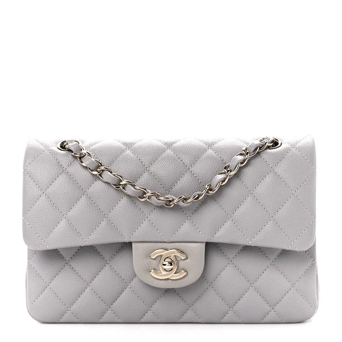 Caviar Quilted Small Double Flap Grey