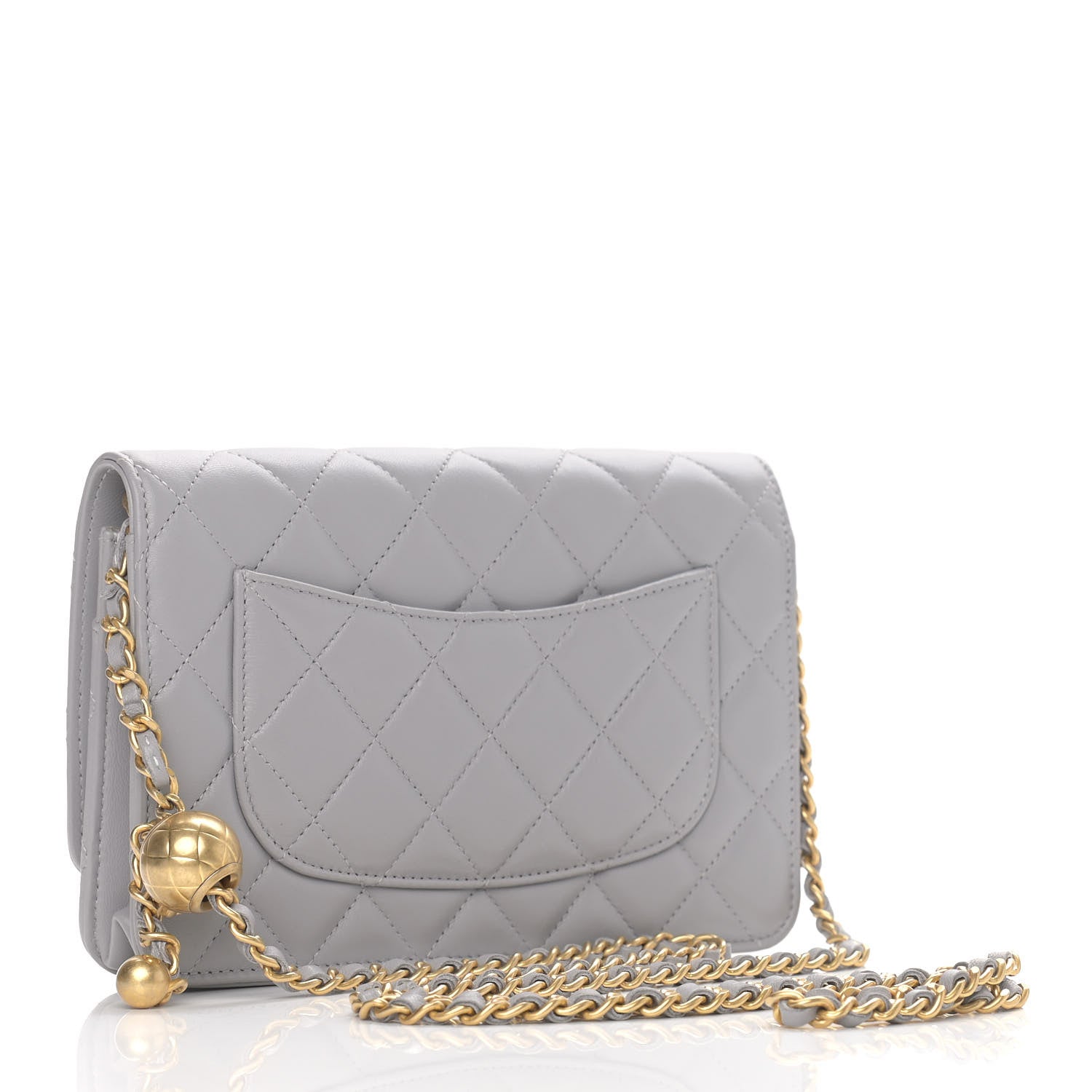 Chanel Lambskin Quilted CC Pearl Crush Wallet on Chain WOC Grey 2 of 11