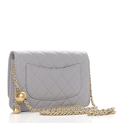 Chanel Lambskin Quilted CC Pearl Crush Wallet on Chain WOC Grey 2 of 11