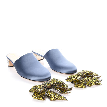 Gucci Silk Satin Crystal Embellished Bow Mules 38 Carta Zucchero 9 of 10