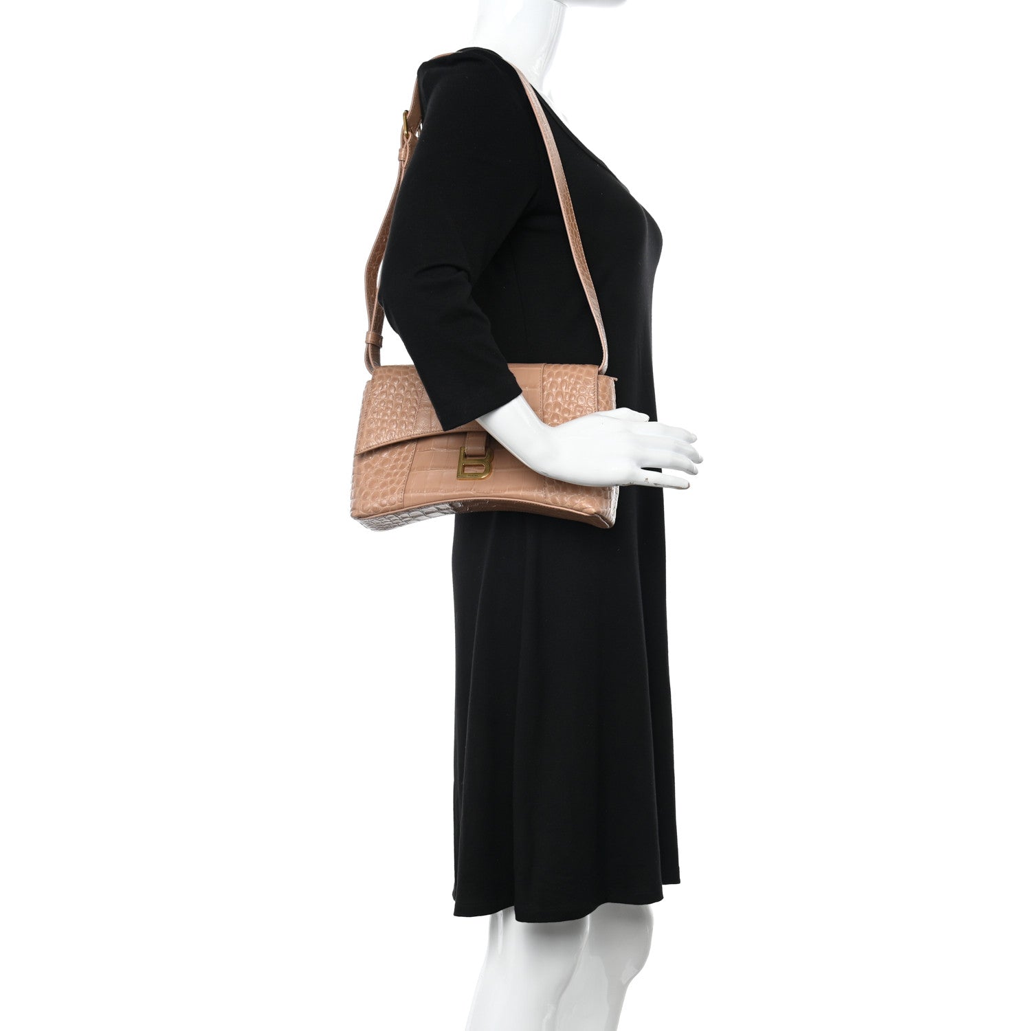 Balenciaga Extra Supple Calfskin Crocodile Embossed XS Downtown Shoulder Bag Nude Beige 4 of 13