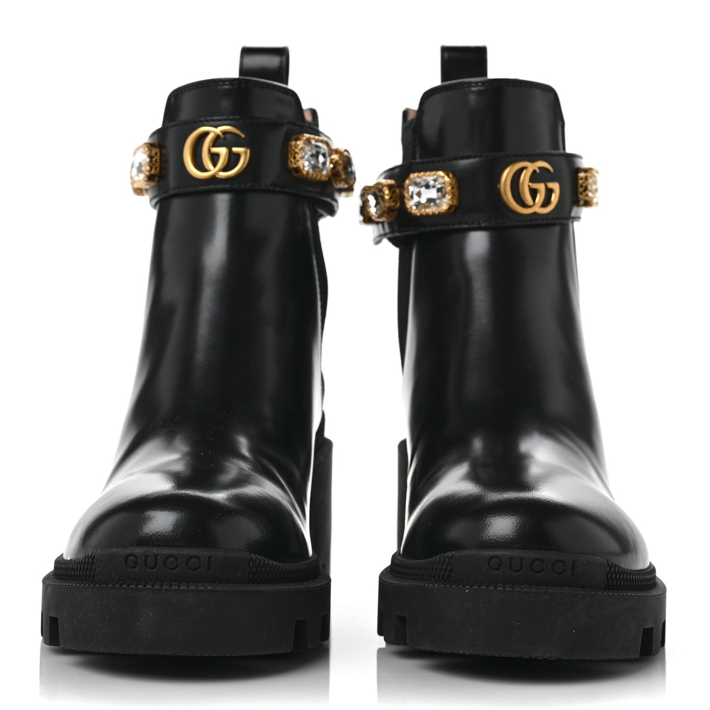 Calfskin Crystal GG Trip Chelsea Ankle Boots 35 Black