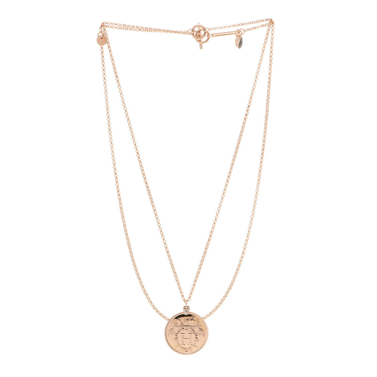 Hermes 18K Rose Gold Diamond MM Ex-Libris Pendant Necklace 3 of 5