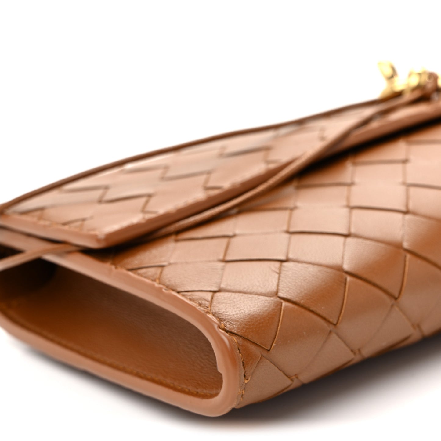 Nappa Intrecciato Long Andiamo Top Handle Clutch Cognac