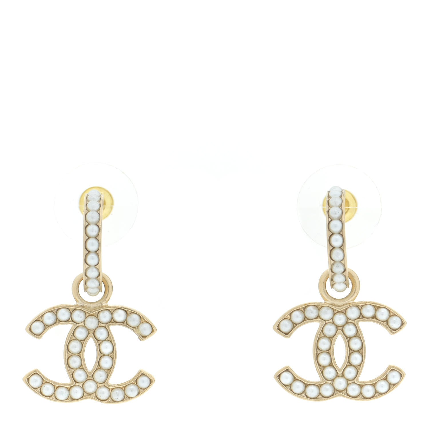 Chanel Pearl CC Hoop Drop Earring Gold 1 of 5