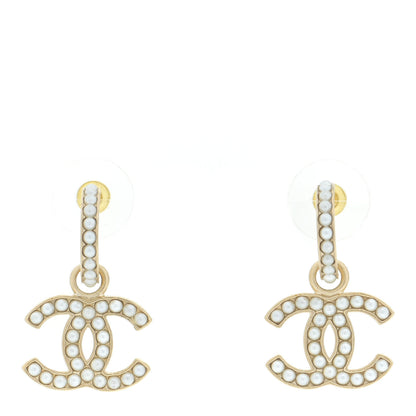 Chanel Pearl CC Hoop Drop Earring Gold 1 of 5