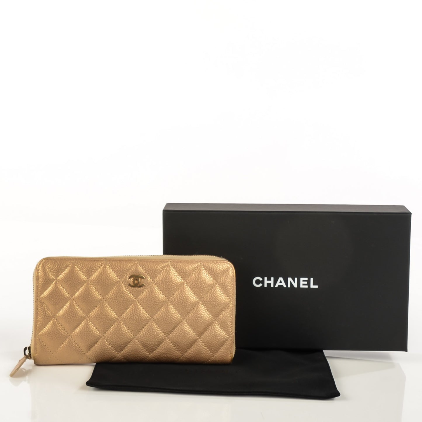 Pearly Caviar Quilted Large Gusset Zip Around Wallet Gold