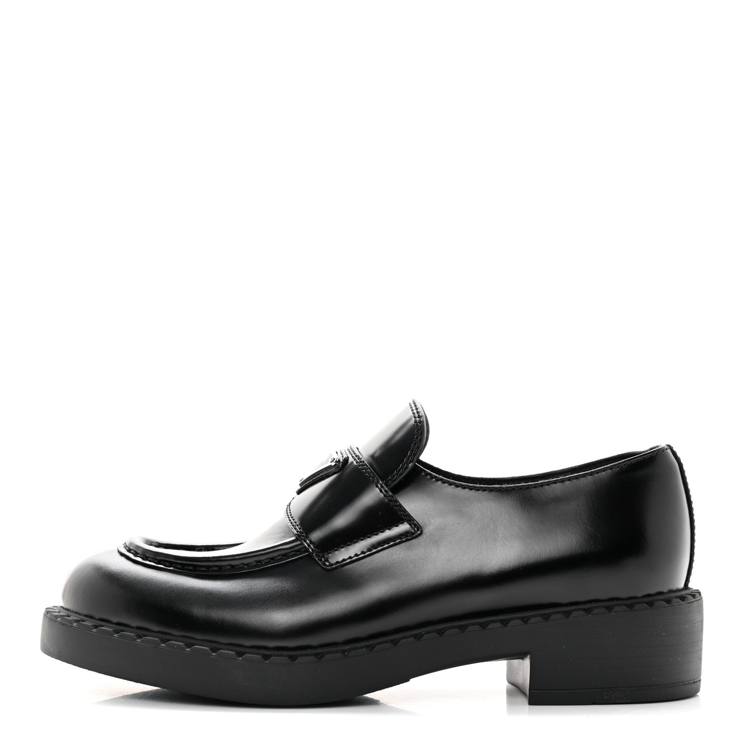 Prada Spazzolato Metal Triangle Logo 50mm Loafers 37.5 Black 1 of 12