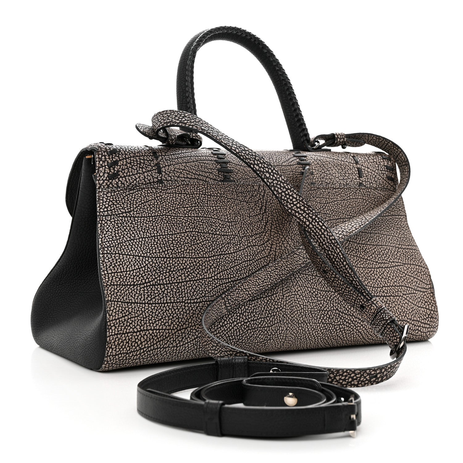 Delvaux Grained Calfskin Tribal Stitch Brillant East West Satchel Ebene Ivory Black 2 of 11