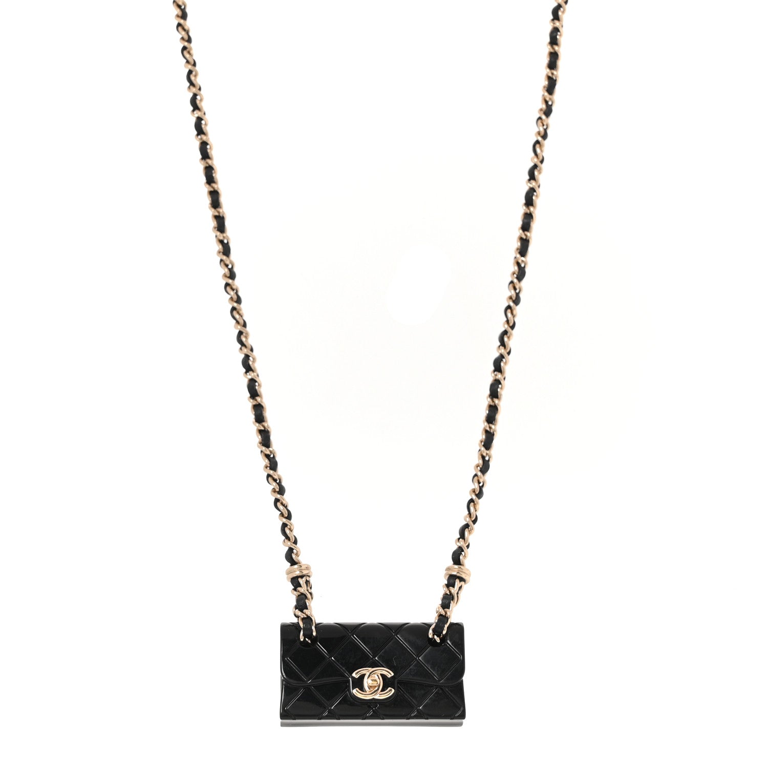 Chanel Metal Resin Calfskin Quilted CC Turnlock Chain Bag Necklace Gold Black 1 of 5