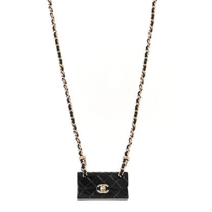 Chanel Metal Resin Calfskin Quilted CC Turnlock Chain Bag Necklace Gold Black 1 of 5