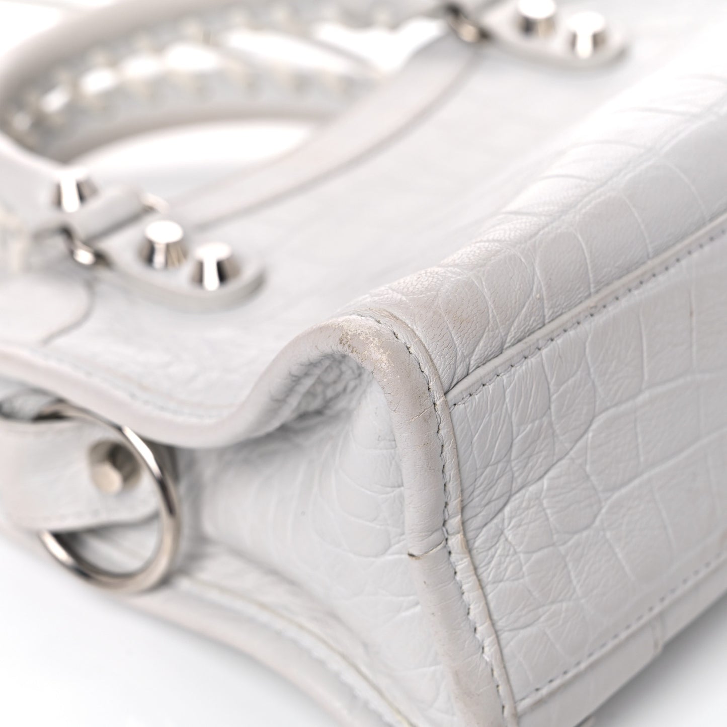 Matte Supple Lambskin Crocodile Embossed Classic Silver Hardware Mini City White