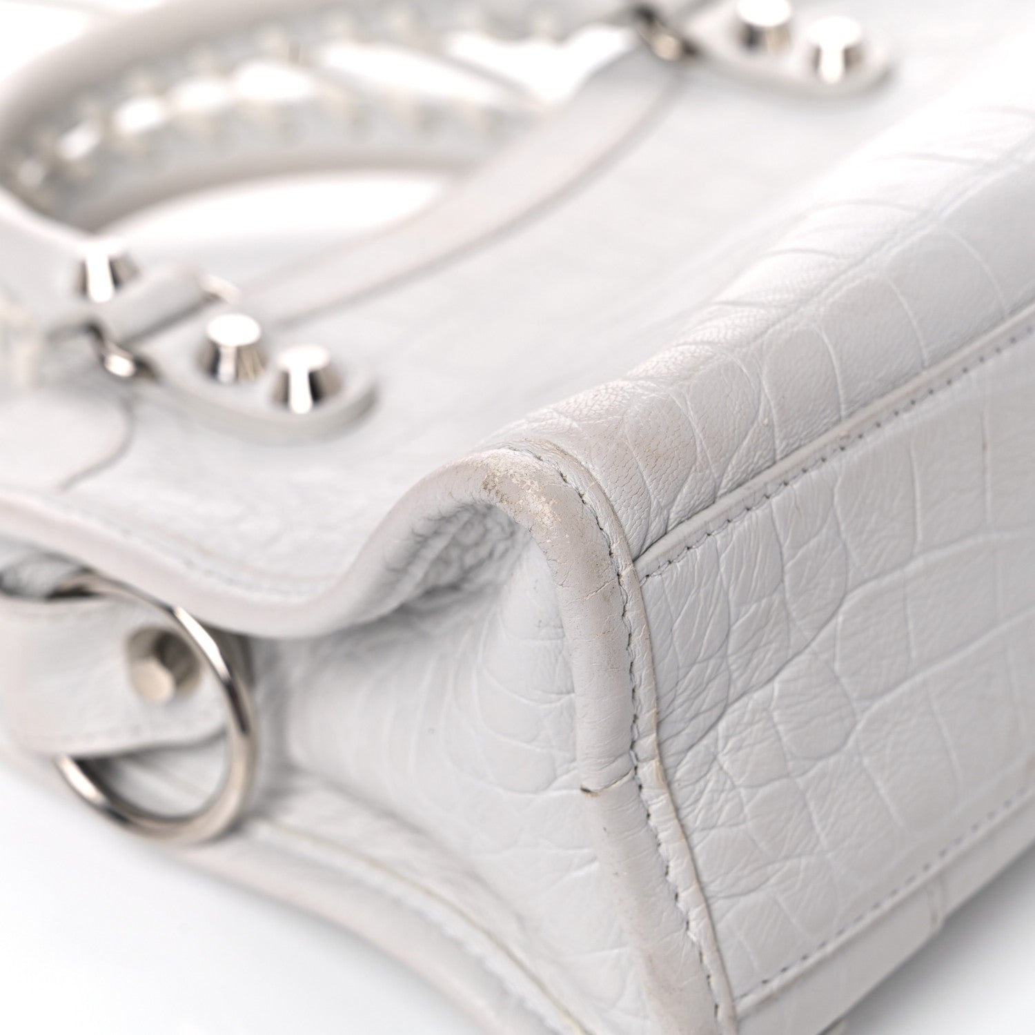 Balenciaga Matte Supple Lambskin Crocodile Embossed Classic Silver Hardware Mini City White 10 of 18
