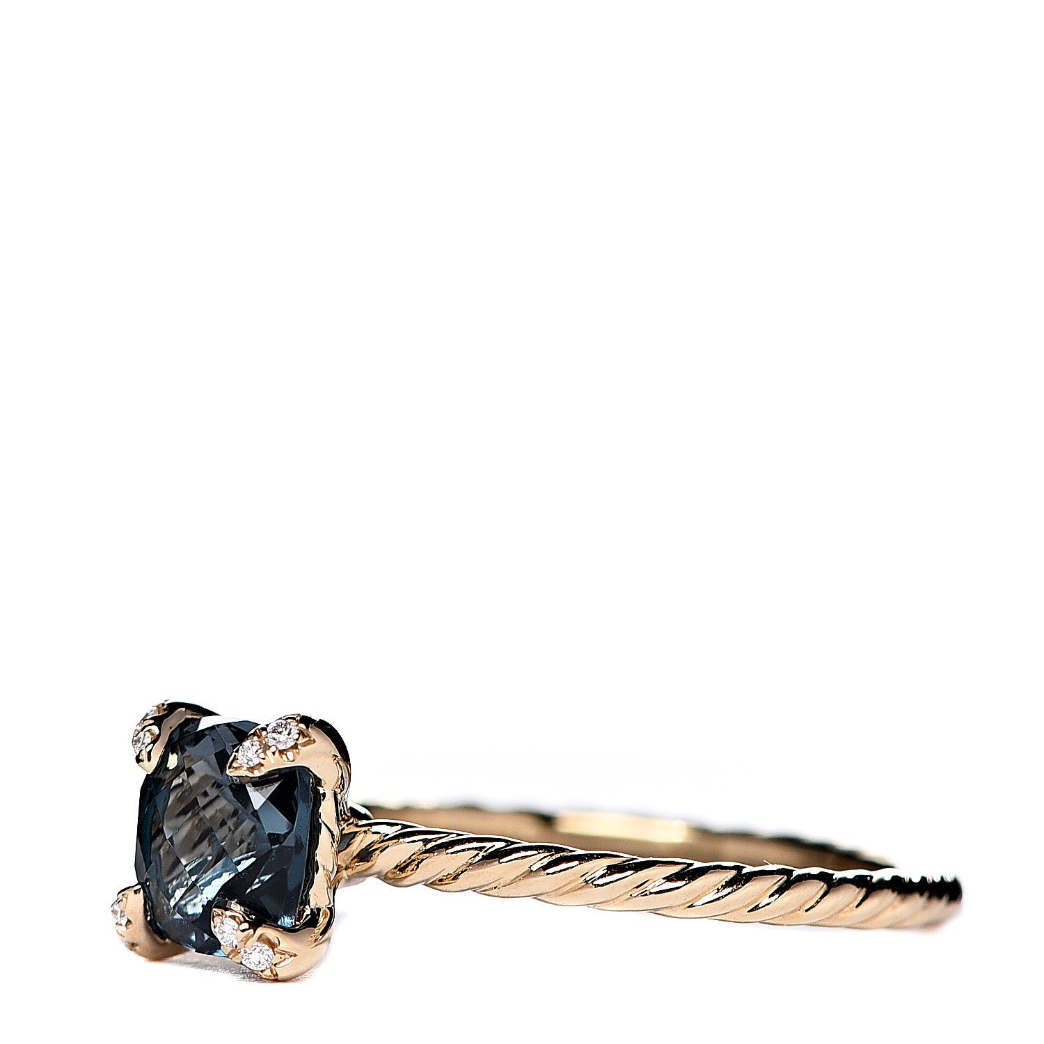 David Yurman 18K Yellow Gold Diamond Hampton Blue Topaz 7mm Chatelaine Ring 60 9 3 of 5