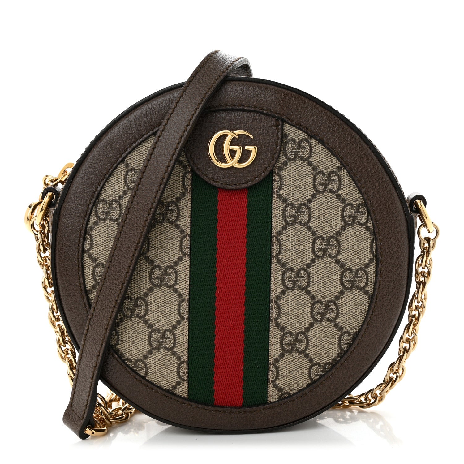 Gucci GG Supreme Monogram Web Mini Ophidia Round Shoulder Bag Brown 1 of 11