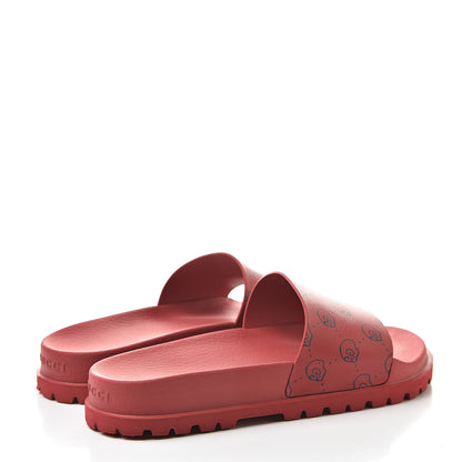 Gucci Calfskin Rubber GucciGhost Hamlet Skull Mens Lug Sole Slide Sandals 7 Hibiscus Red Blue Agata 4 of 8