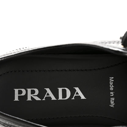 Prada Patent Naplak Triangle Logo Womens Low Top Sneakers 38 Black White 7 of 9