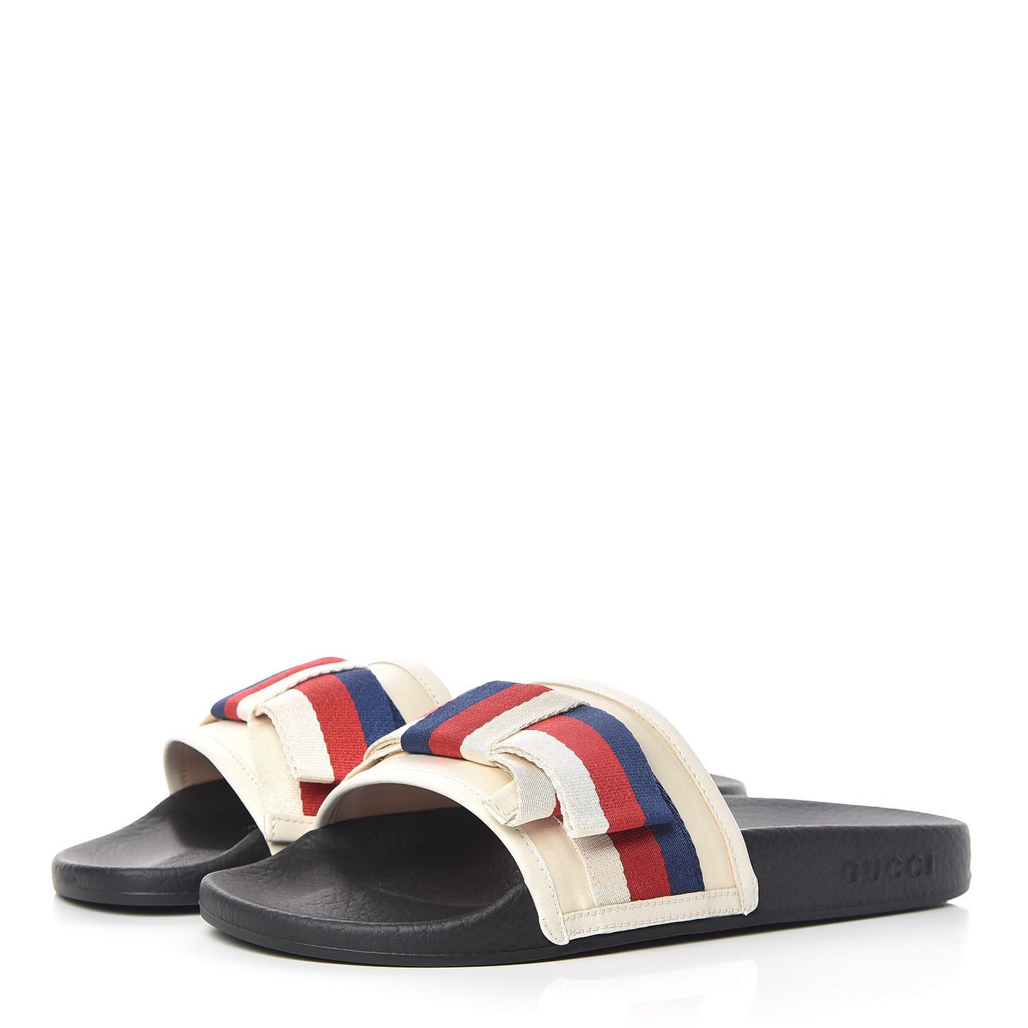 Satin Web Sylvie Bow Slide Sandals 38 White