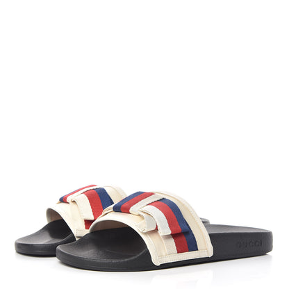 Gucci Satin Web Sylvie Bow Slide Sandals 38 White 3 of 8