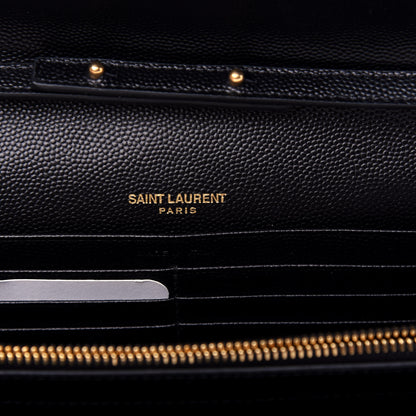 Saint Laurent Grain De Poudre Matelasse Chevron Monogram Chain Wallet Black 6 of 10