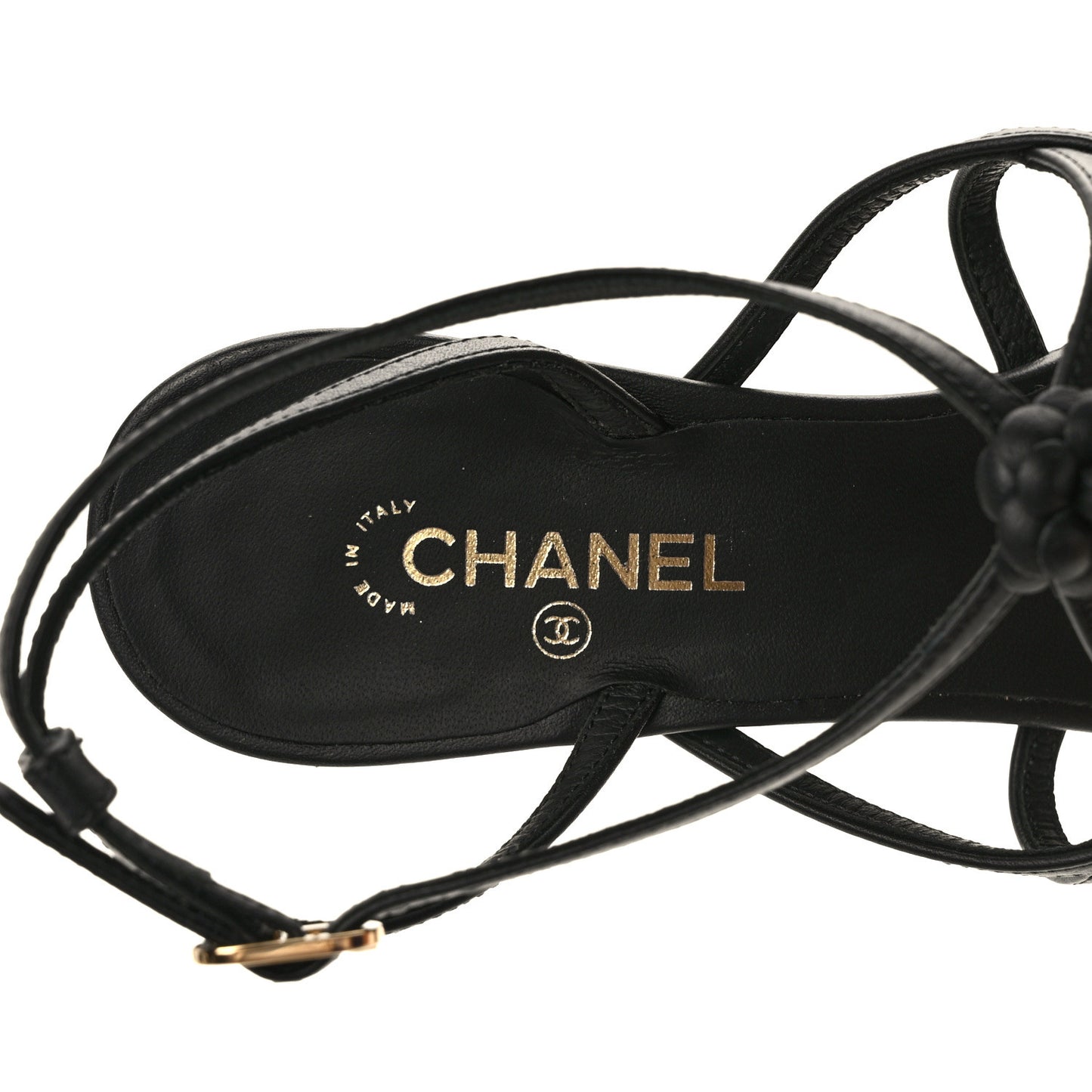 Calfskin Camellia Sandals 37 Black