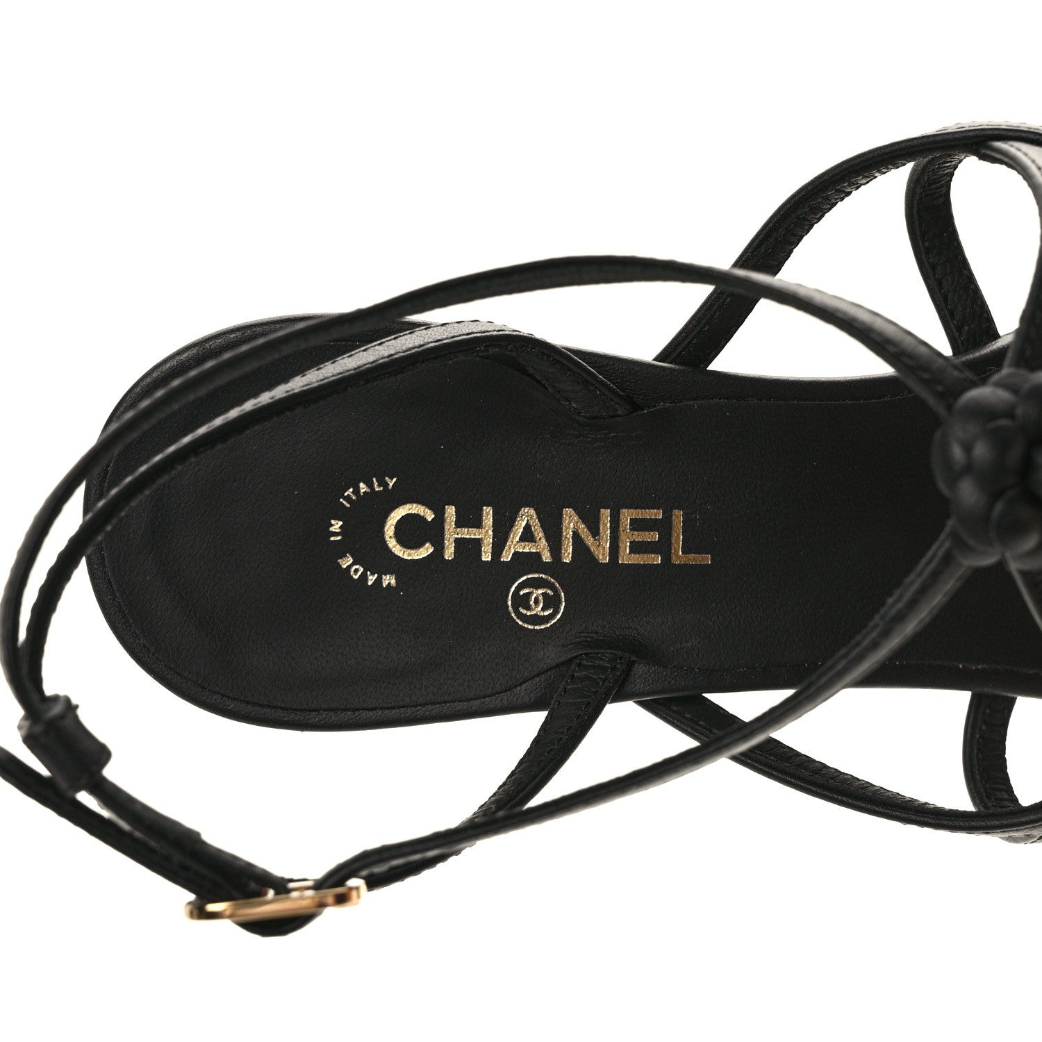 Chanel Calfskin Camellia Sandals 37 Black 7 of 8