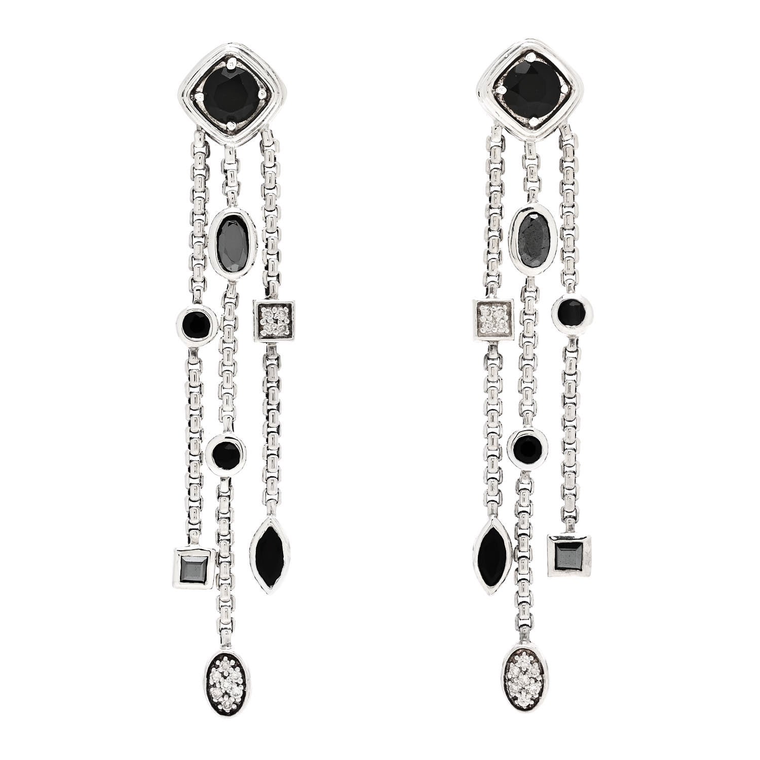 David Yurman Sterling Silver Diamond Black Onyx Hematine Confetti 3 Row Tassel Earrings 1 of 4