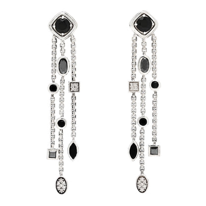 David Yurman Sterling Silver Diamond Black Onyx Hematine Confetti 3 Row Tassel Earrings 1 of 4