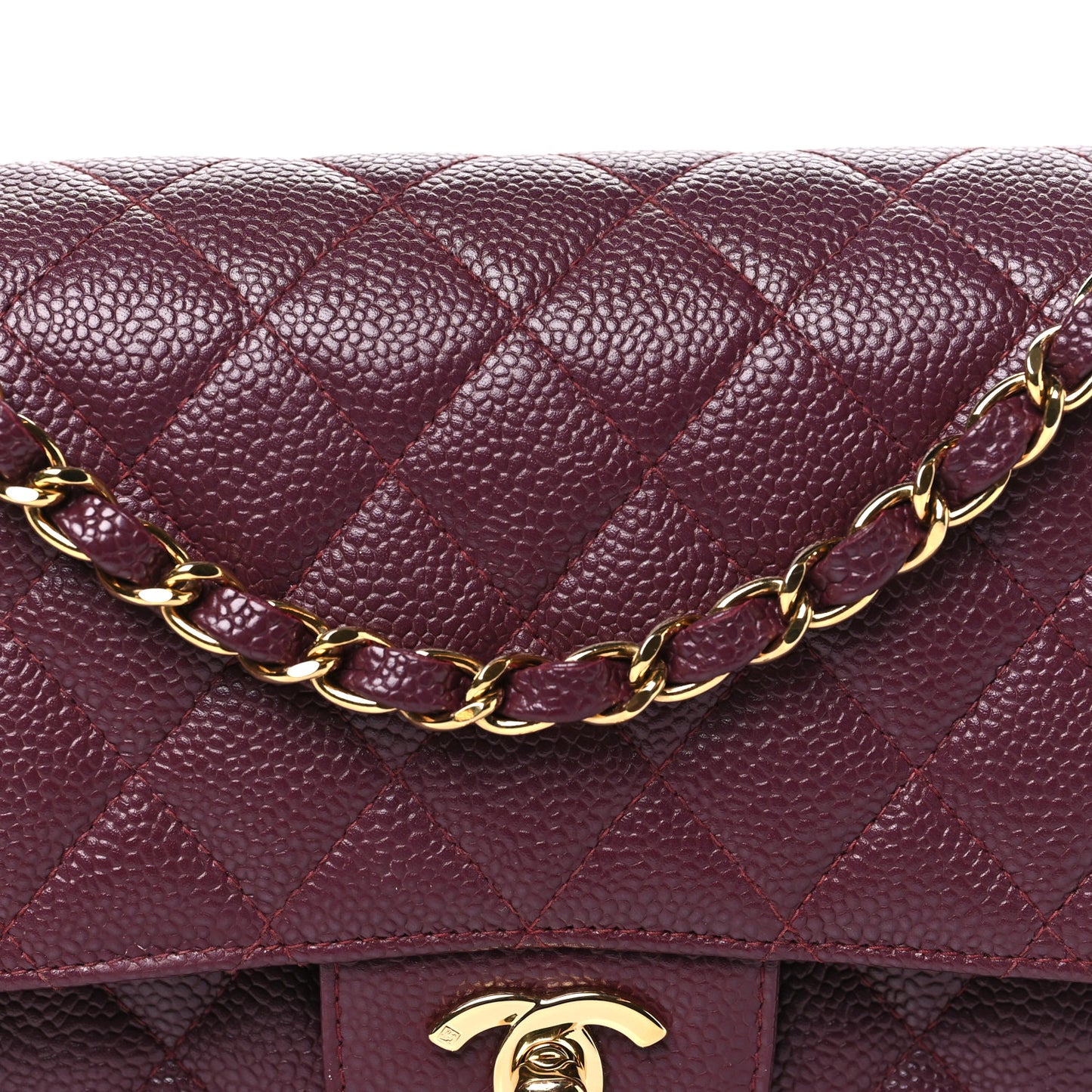 Caviar Quilted Medium Double Flap Burgundy
