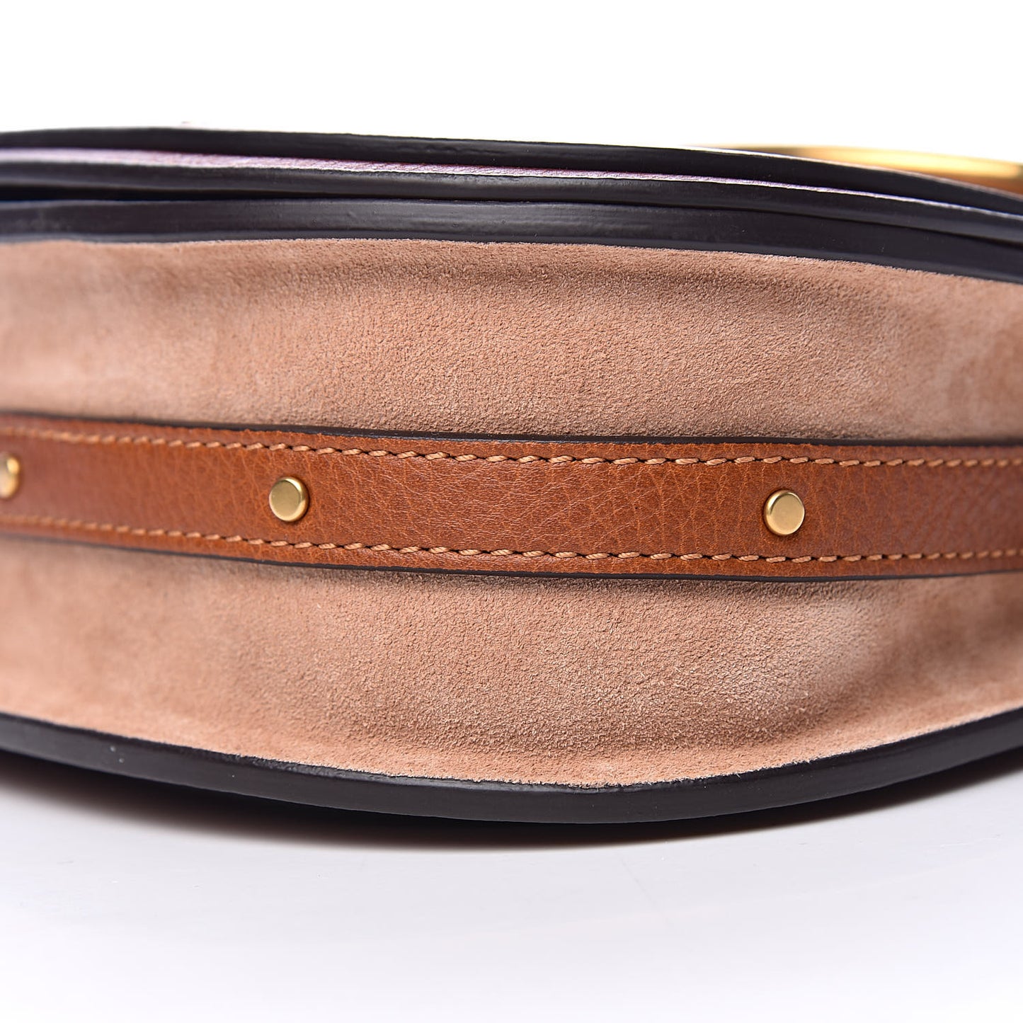 Calfskin Suede Floral Patchwork Small Nile Bracelet Bag Caramel