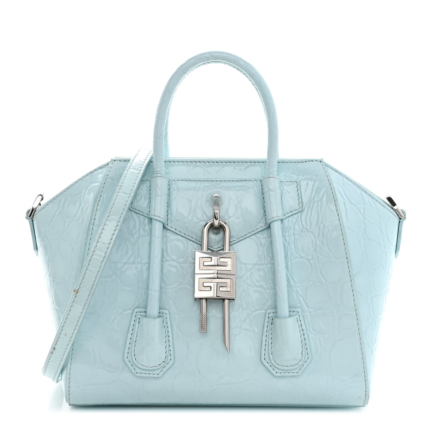 Givenchy Calfskin Crocodile Embossed Mini Antigona Lock Sky Blue 1 of 11